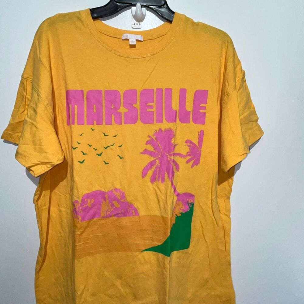 GB Women's Multicolor Marseille‎ Crew Neck Short Sleeve Graphic T-Shirt Medium